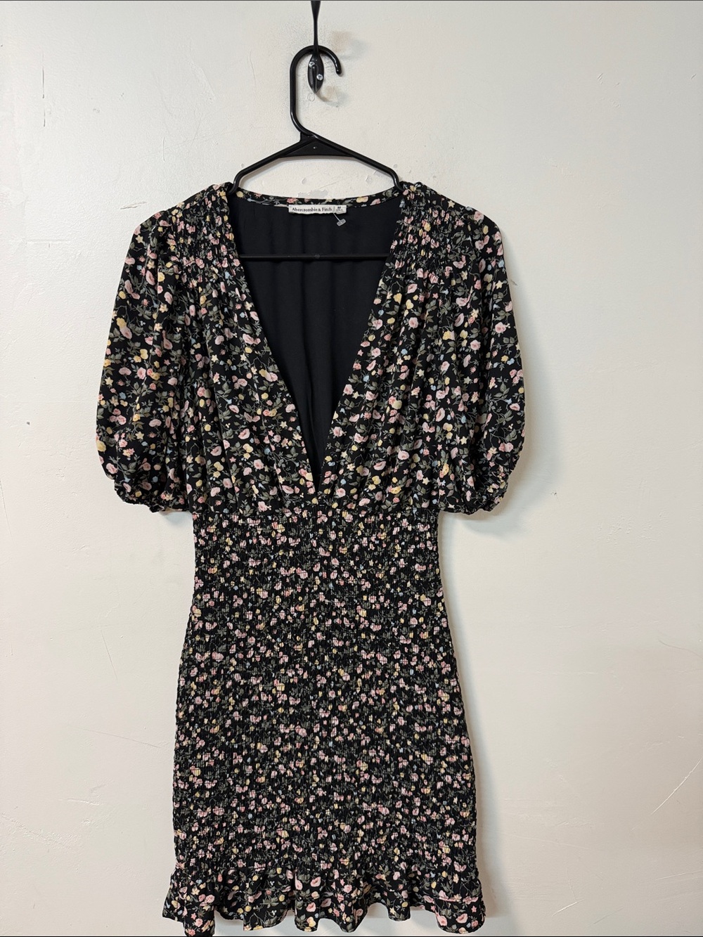 Abercrombie & Fitch Black Floral Smocked Mini Dress